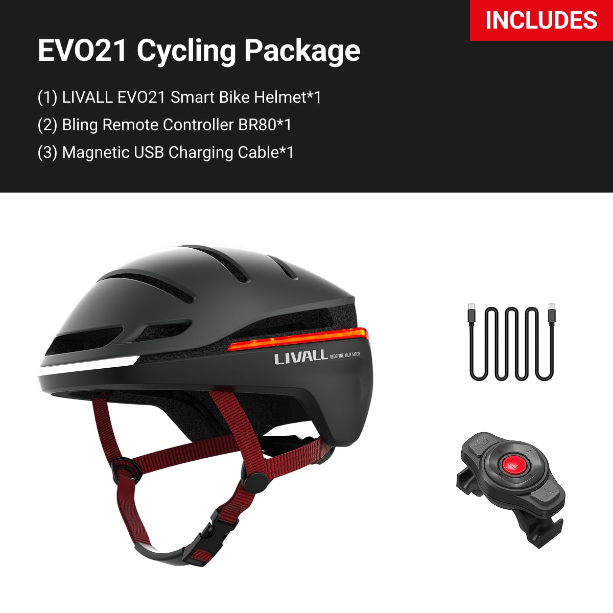 LIVALL EVO21 Smart Bike Helmet with Light, Smart Helmet with Wide-Angle Light | Turn Signals | Brake Warning Light | Fall Detection, Bike Helmets for Men Women, Bicycle Helmet for Urban Commuter