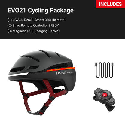LIVALL EVO21 Smart Bike Helmet with Light, Smart Helmet with Wide-Angle Light | Turn Signals | Brake Warning Light | Fall Detection, Bike Helmets for Men Women, Bicycle Helmet for Urban Commuter