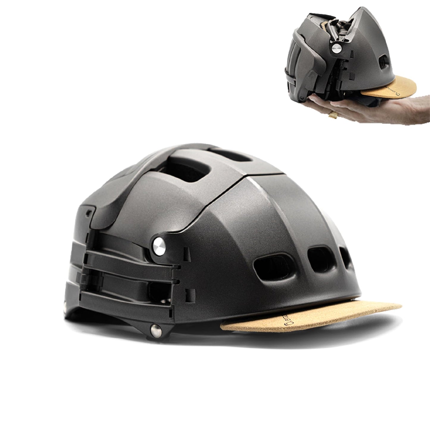 Overade Plixi Foldable Helmet - for Bike, Kick Scooter, e-Bike - Volume Divided by 3 When Folded- Same Protection as Classic Helmet (Titanium Grey, S/M (21.25-22.75 in))