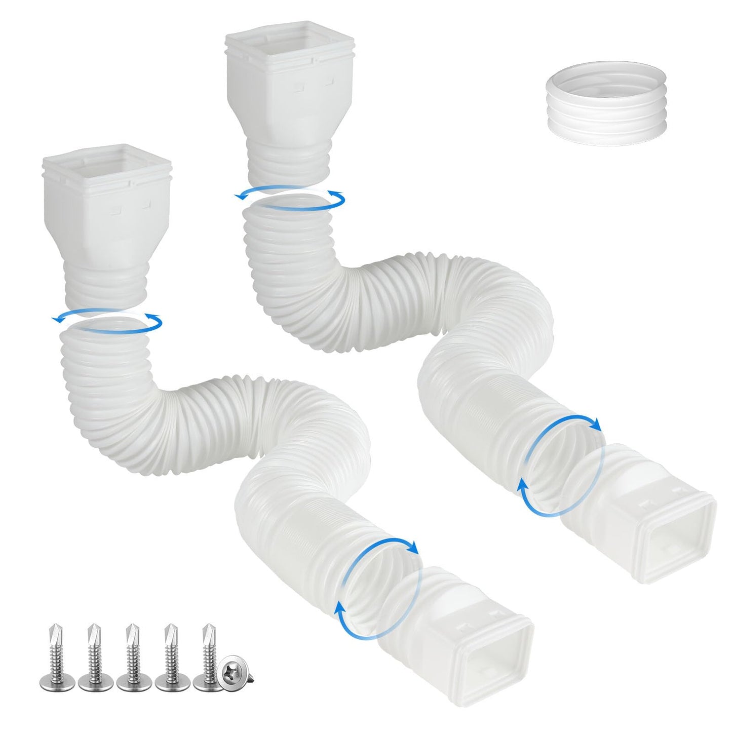 plusgutter 2 Pack Rain Gutter Downspout Extensions, Flexible Downspout Extender with 58"+68" Extendable Pipes for Rain Water Drainage, Durable Down Spout Drain Extension with Connector (White)