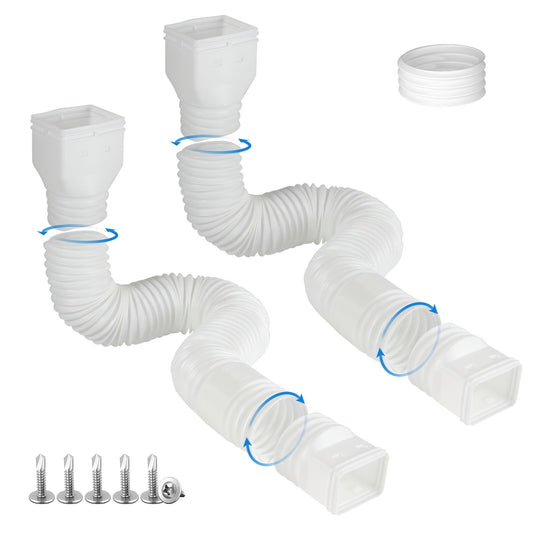 plusgutter 2 Pack Rain Gutter Downspout Extensions, Flexible Downspout Extender with 58"+68" Extendable Pipes for Rain Water Drainage, Durable Down Spout Drain Extension with Connector (White)
