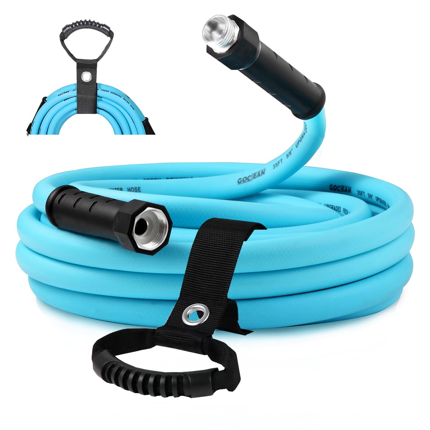 Gociean 25ft Upgraded RV Water Hose with Storage Straps, 5/8" RV Drinking Water Hose, Leak Free and Anti-Kink Design, Camper Fresh Water Garden Hose for RV, Camper, Truck and Car