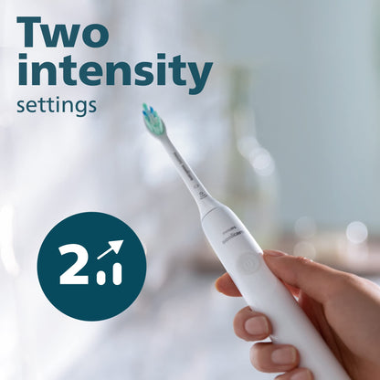 Philips Sonicare 4100 Rechargeable Electric Toothbrush, with Pressure Sensor, 2 Intensity Settings, SmarTimer and QuadPacer, 14-Day Battery Life, White, Model HX3681/23