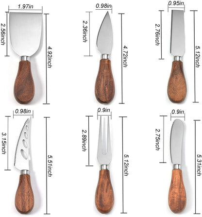 JLIAN MIOR Exquisite 6-Piece Cheese Knives Set, Stainless Steel Cheese Knife Set Collection (Acacia Wood Handle)
