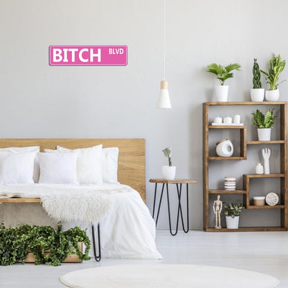 Retro Pink Tin Metal Sign - 'BITCH BLVD' - Bold Statement Decor for Home, Bar, or Dorm - 16x4 Inches - Unique Gift Idea for Friends(B71)
