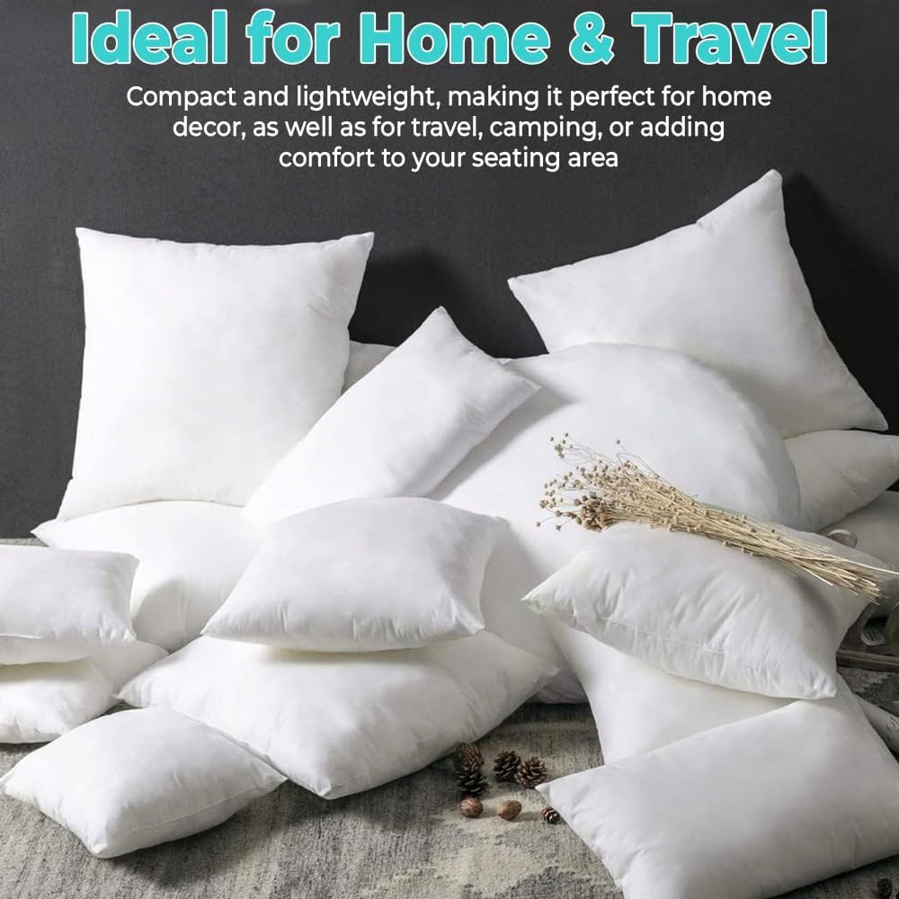 QUBA LINEN Throw Pillow Inserts (Set of 2, White), 18x18 Inches - Premium Cushion Fillers for Sofa, Bed, and Home Décor (18x18 Inch (Pack of 5))