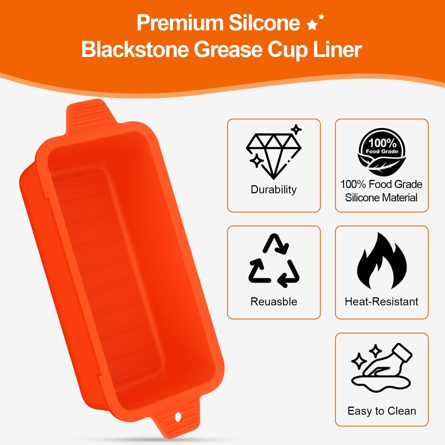 2 PCS Silicone Grease Cup Liners for Blackstone 36 28 22 17 Inch Griddle,Reusable Grease Catcher Cup Liner Grill Grease Tray,Durable Drip Pans Blackstone Griddle Accessories,Orange