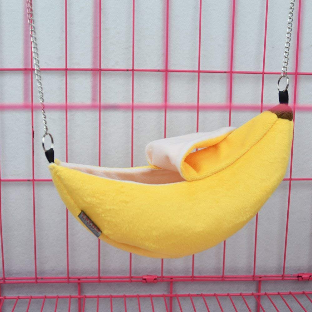 ISMARTEN Banana Bed House, Hammock for Small Animal, Warm Bed House, Cage Nest for Sugar Glider Hamster Small Bird Pet (Banana)