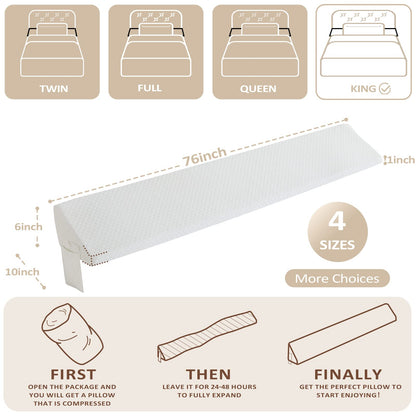 Homemate King Size（76"x10"x6"） Bed Wedge Pillow for Headboard - Bed Gap Filler(0-8") - Triangle Bloster Pillow Wedge - White