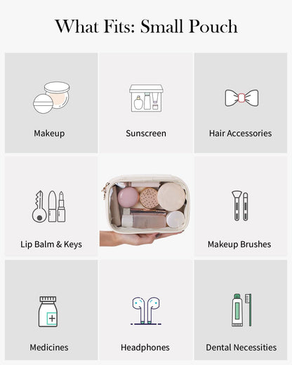 Pocmimut Makeup Bag,Small Makeup Bag TSA Approved Clear Toiletry Bag,Makeup Case Pouches Car Accessories Storage for Women,Travel Essentials Organizers,Beige