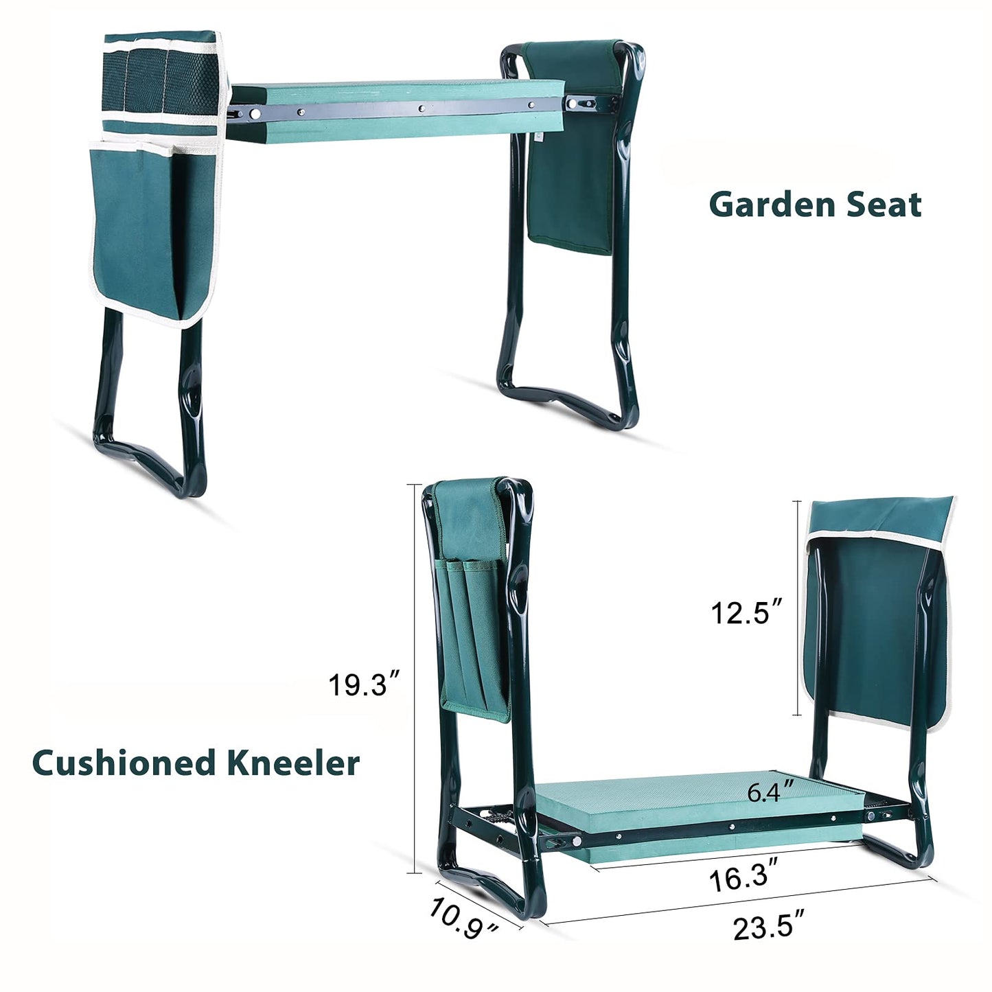 Ohuhu Garden Kneeler and Seat, Heavy Duty Garden Stool with EVA Foam Kneeling Pad, Foldable Gardening Bench with 2 Tool Pouches, 2-in-1 Portable Gardening Supplies, Idea Gifts for Women Men Seniors