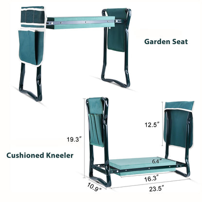 Ohuhu Garden Kneeler and Seat, Heavy Duty Garden Stool with EVA Foam Kneeling Pad, Foldable Gardening Bench with 2 Tool Pouches, 2-in-1 Portable Gardening Supplies, Idea Gifts for Women Men Seniors