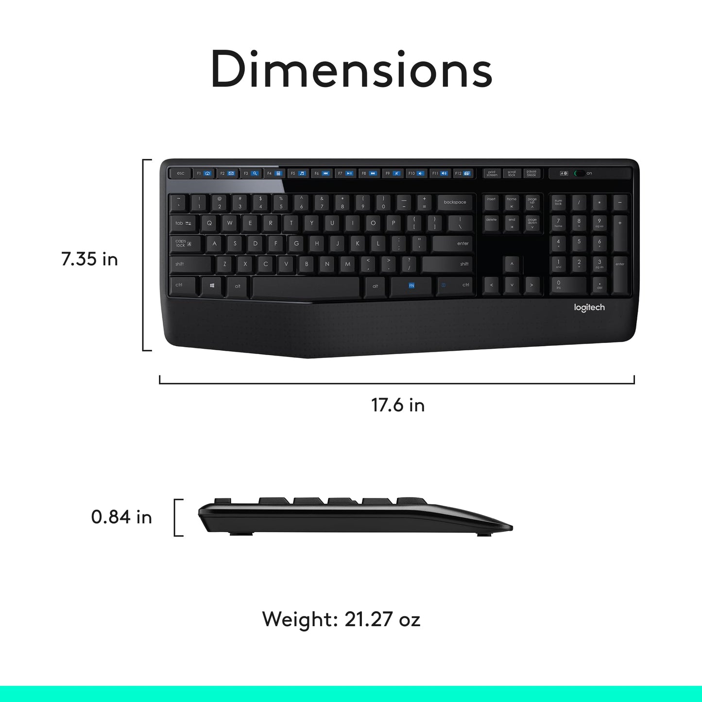 Logitech MK345 Wireless Keyboard and Mouse Combo with Palm Rest, 2.4 GHz USB Receiver, Compatible with PC, Laptop, Black