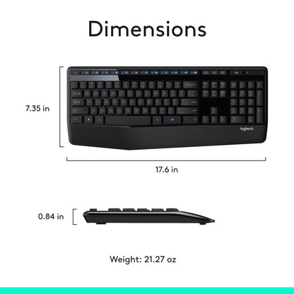 Logitech MK345 Wireless Keyboard and Mouse Combo with Palm Rest, 2.4 GHz USB Receiver, Compatible with PC, Laptop, Black