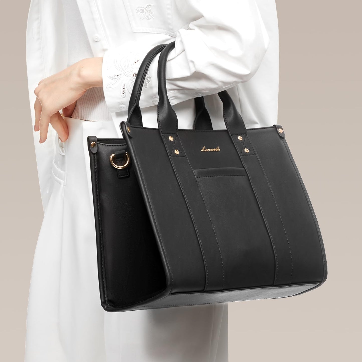 LOVEVOOK Purse for Women Leather Tote Bag Purse and Handbags, Satchel Shoulder Crossbody Black Top Handle Bags with Zipper