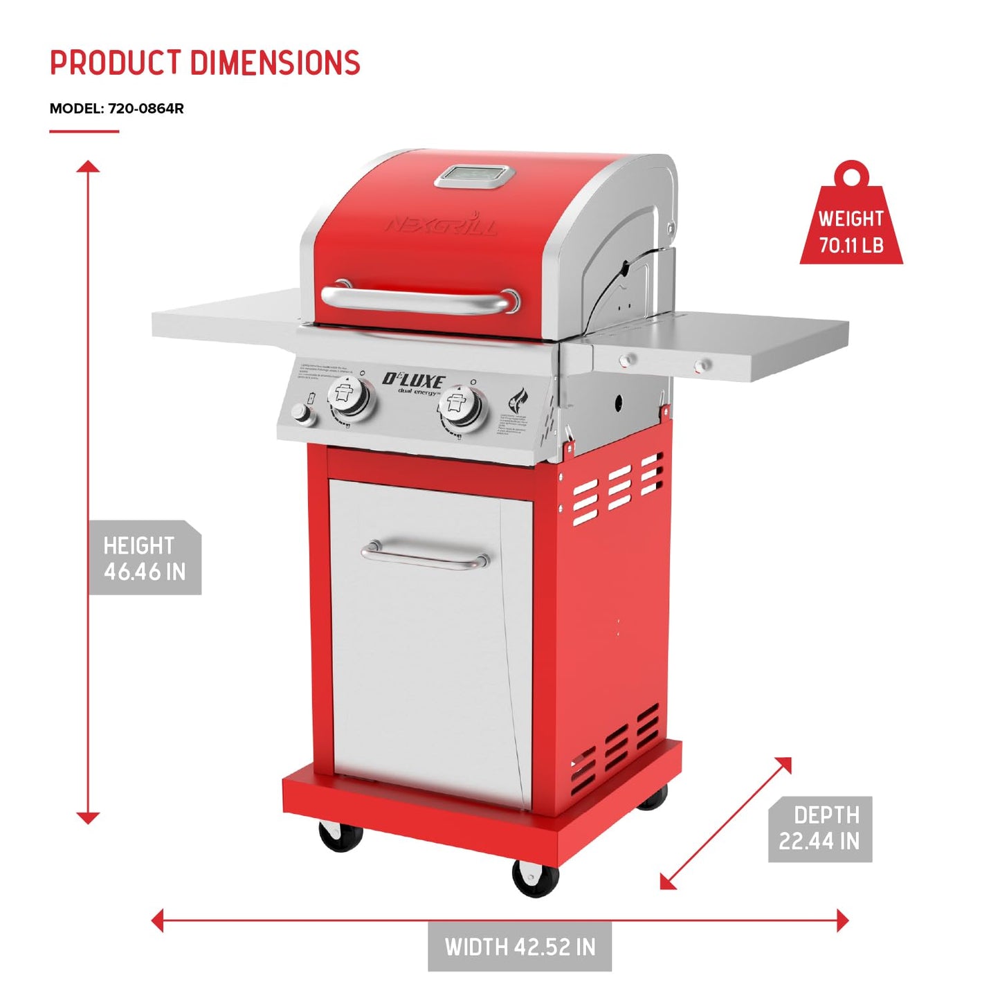 Nexgrill Deluxe 2-Burner Gas Grill with 401 SQ In Grate, 28000 BTUs, Stainless Steel Control Panel & Foldable Side Table, Propane BBQ Grill for Outdoor Cooking, Patios, Backyards and More - 720-0864R