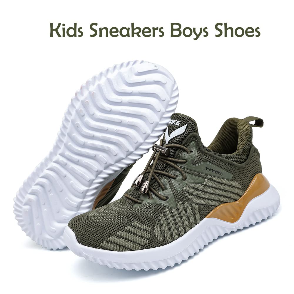 JMFCHI Boys Girls Kids' Sneakers Knitted Mesh Sports Shoes Breathable Lightweight Running Shoes for Kids Fashion Athletic Casual Shoes Olive Green
