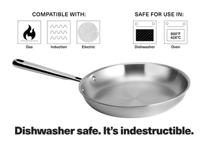 Misen 5-Ply Stainless Steel 10" Frying Pan - Professional Cookware for Induction, Gas and Electric - Dishwasher Safe, Oven Safe to 800°F - Durable, Versatile, Even Heating