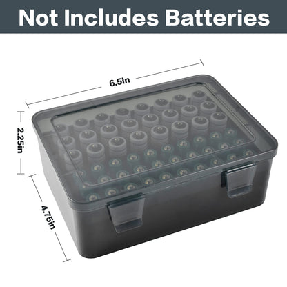 FULLCASE Battery Storage Organizer Holder Holds 54 AA AAA Batteries, Box Cases Garage Container, Home Drawer Organization Dispenser (Case Only) Grey