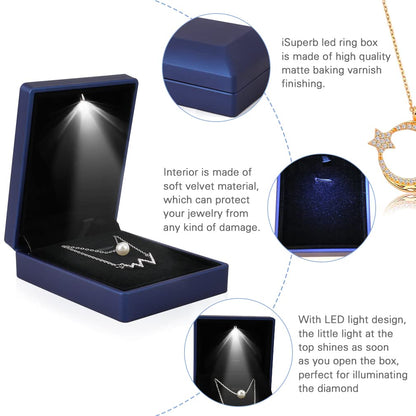 iSuperb LED Light Pendant Box Blue Necklace Display Case Jewelry Gift Box for Friend Girlfriend Mom Grandmother Wife Women