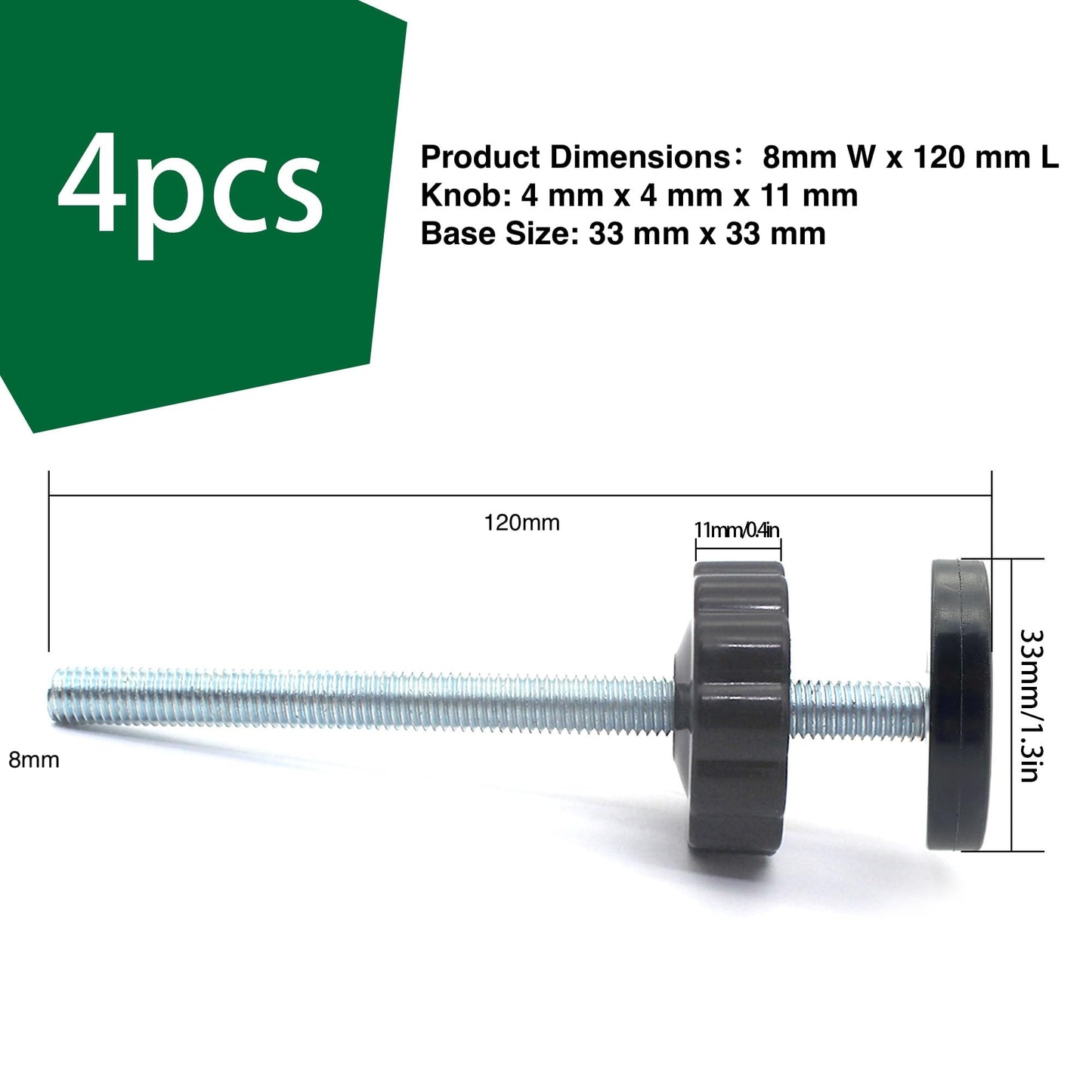 4 Pack 8MM Baby Gate Threaded Spindle Rod, Replacement Hardware Parts Kit for Pet & Dog Pressure Mounted Safety Gates - Extra Long Wall Mounting Accessories Screws Rods Adapter Bolts Black