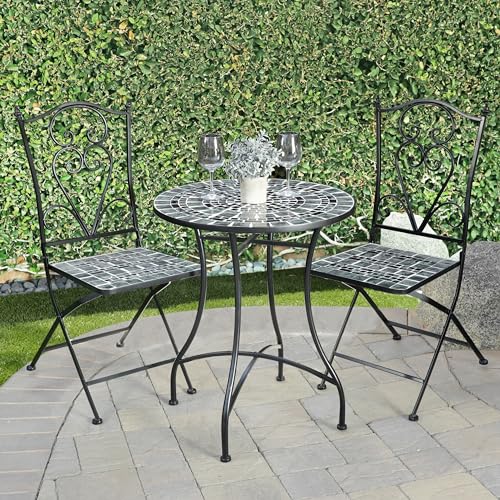 Alpine Corporation Indoor/Outdoor Marbled Glass Mosaic 3-Piece Bistro Set Folding Table and Chairs Patio Seating