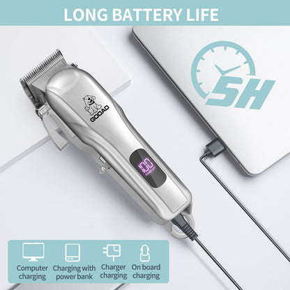 Gooad Dog Clippers for Grooming for Heavy Thick Hair&Coats, Dog Hair Trimmer,Low Noise Rechargeable Cordless Dog Grooming Kit Pet Shaver for Small Large Dogs Pets (Sliver)