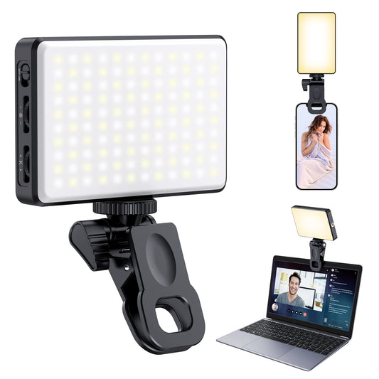 Meixitoy 120 LED Phone Light, Selfie Light for iPhone, 5000Mah Rechargeable Clip Video Light for Phone, Camera, Laptop, iPad, Adjusted 3 Lights Modes for Selfie, Video Conference, TikTok, Vlog (Black)