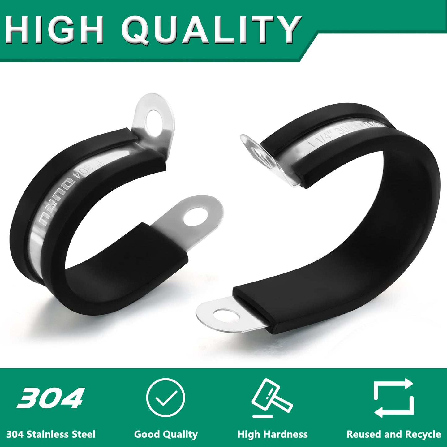 OURU 30pcs 3/8 Inch Stainless Steel Cable Clamps,Rubber Coated Cushioned Insulated Cable Clamp,Automotive Cable Wire Clamps,Pipe Clamps,Metal Clamp for Tube,Lines,Wire Cord Installation(Black,10mm)