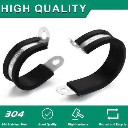OURU 30pcs 3/8 Inch Stainless Steel Cable Clamps,Rubber Coated Cushioned Insulated Cable Clamp,Automotive Cable Wire Clamps,Pipe Clamps,Metal Clamp for Tube,Lines,Wire Cord Installation(Black,10mm)