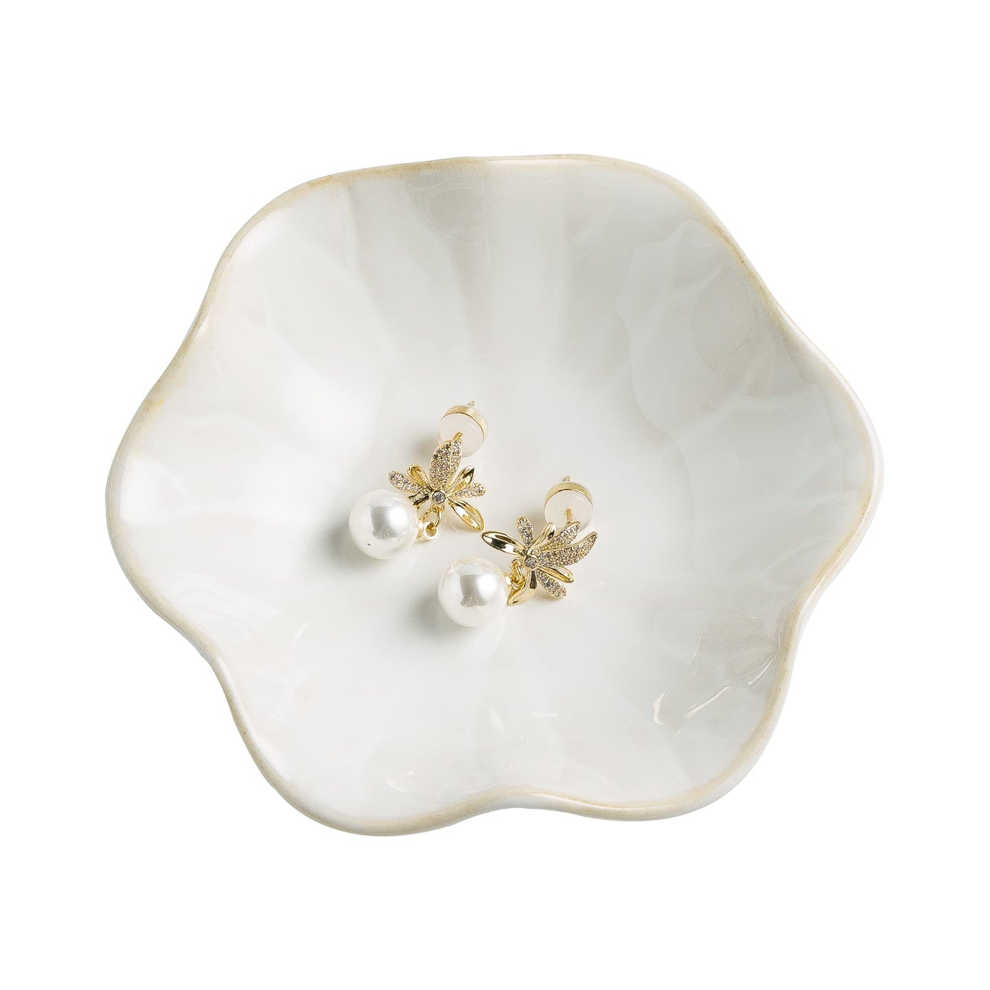 Jewelry Dish Tray, Ring Dish, Ceramic Trinket Tray, Key Bowl, Decorative Plate, for Friends Sisters Daughter Mother (Milky White)