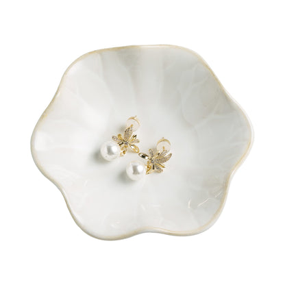 Jewelry Dish Tray, Ring Dish, Ceramic Trinket Tray, Key Bowl, Decorative Plate, for Friends Sisters Daughter Mother (Milky White)