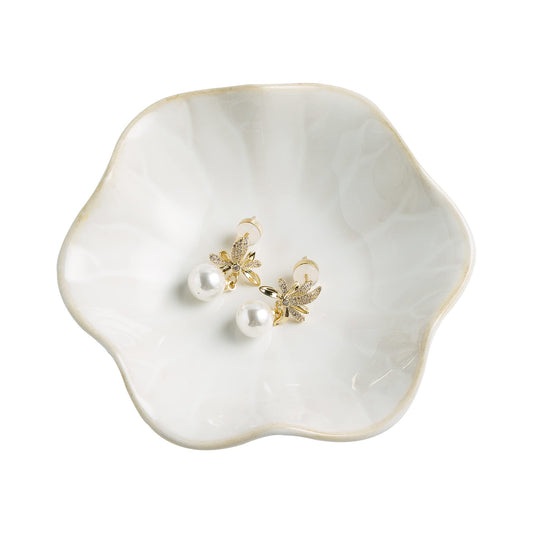 Jewelry Dish Tray, Ring Dish, Ceramic Trinket Tray, Key Bowl, Decorative Plate, for Friends Sisters Daughter Mother (Milky White)