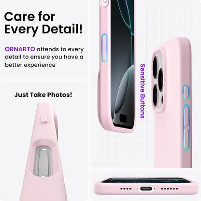 ORNARTO Compatible with iPhone 16 Pro Max Case 6.9", Slim Liquid Silicone 3 Layers Soft Gel Rubber Shockproof Protective Case with Anti-Scratch Microfiber Lining-Chalk Pink