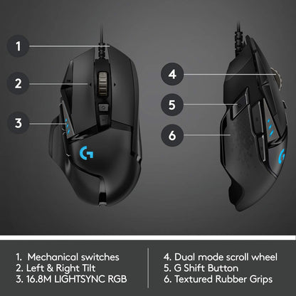 Logitech G502 HERO High Performance Wired Gaming Mouse, HERO 25K Sensor, 25,600 DPI, RGB, Adjustable Weights, 11 Buttons, On-Board Memory, PC/Mac