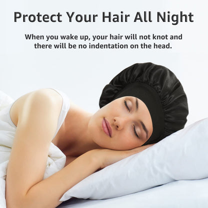 3 Pack Satin Bonnet Silk Hair Bonnet for Sleeping, Sleep Bonnets for Women Large Wide Soft Band Sleep Cap for Curly Hair Braids