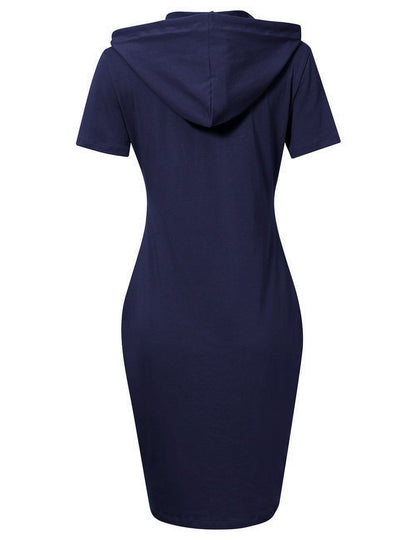 MISSKY Women Pullover Short Sleeve Pocket Sweatshirt Casual Dresses for Women (L,Navy)