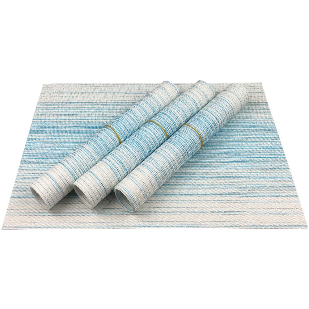 Placemat,Blending Color Durable Woven Vinyl Placemat Washable Heat-Resistant Anti-Skid Kitchen Dining Table Mats (Set of 4, Blue with White)