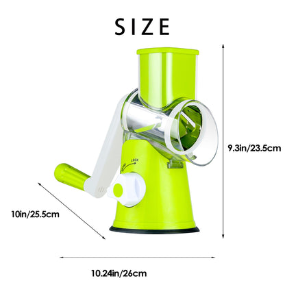 Ourokhome Rotary Cheese Grater Hand Crank, Kitchen Shredder Speed Mandolin Slicer Nut Grinder with Handle and Drum Blades for Cheese, Vegetable, Walnut, Chocolate, Potato, Carrot, 3 Blades, Green
