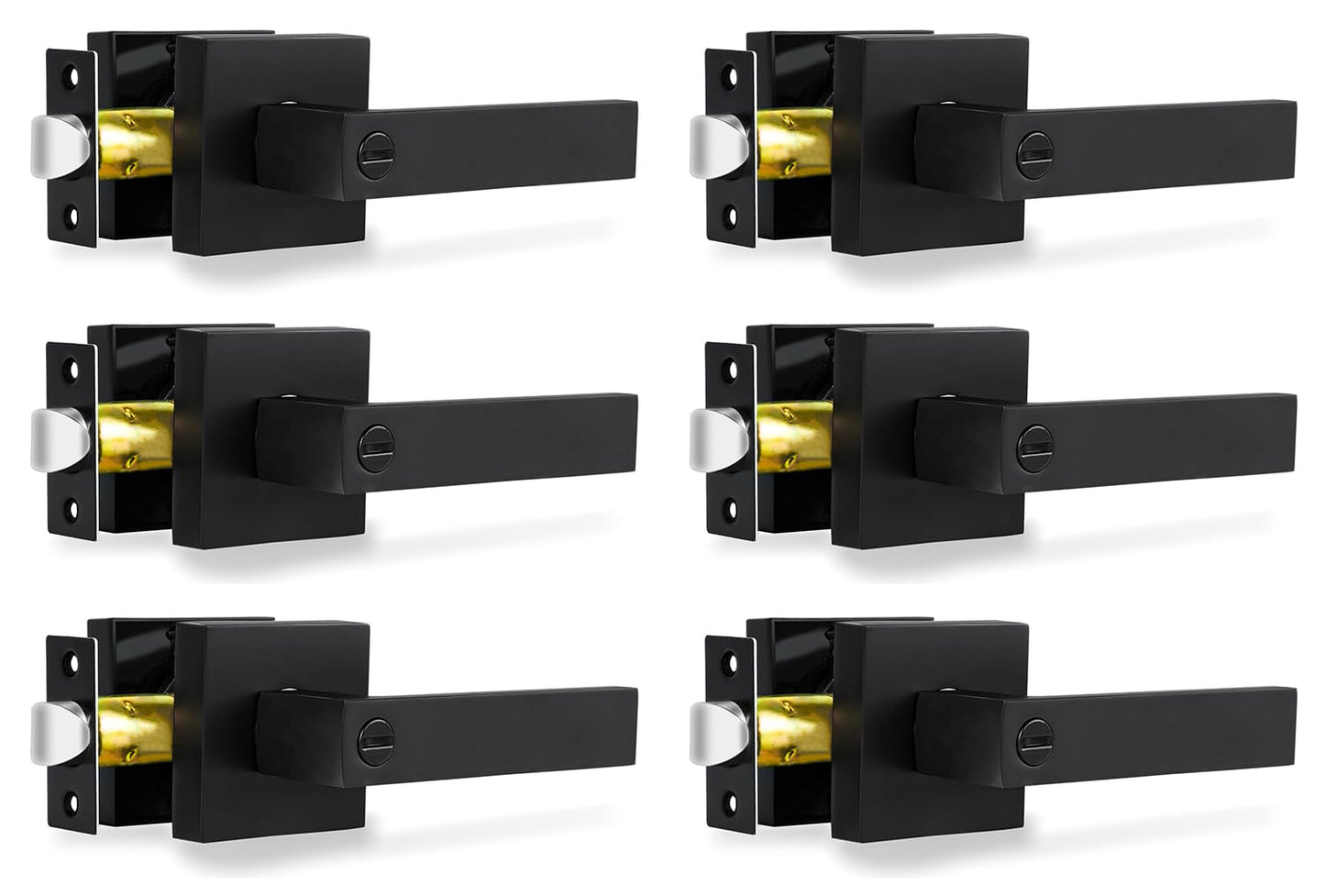 RAZCC Privacy Door Levers, 6 Pack Matte Black Door Handles, Bed and Bath Door Locksets Heavy Duty Keyless Interior Handles, Reversible for Left Right Handed Doors