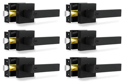 RAZCC Privacy Door Levers, 6 Pack Matte Black Door Handles, Bed and Bath Door Locksets Heavy Duty Keyless Interior Handles, Reversible for Left Right Handed Doors
