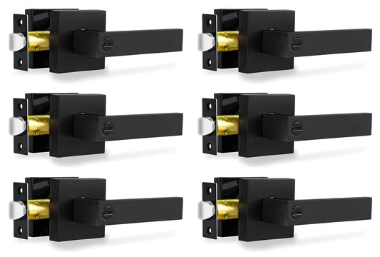 RAZCC Privacy Door Levers, 6 Pack Matte Black Door Handles, Bed and Bath Door Locksets Heavy Duty Keyless Interior Handles, Reversible for Left Right Handed Doors