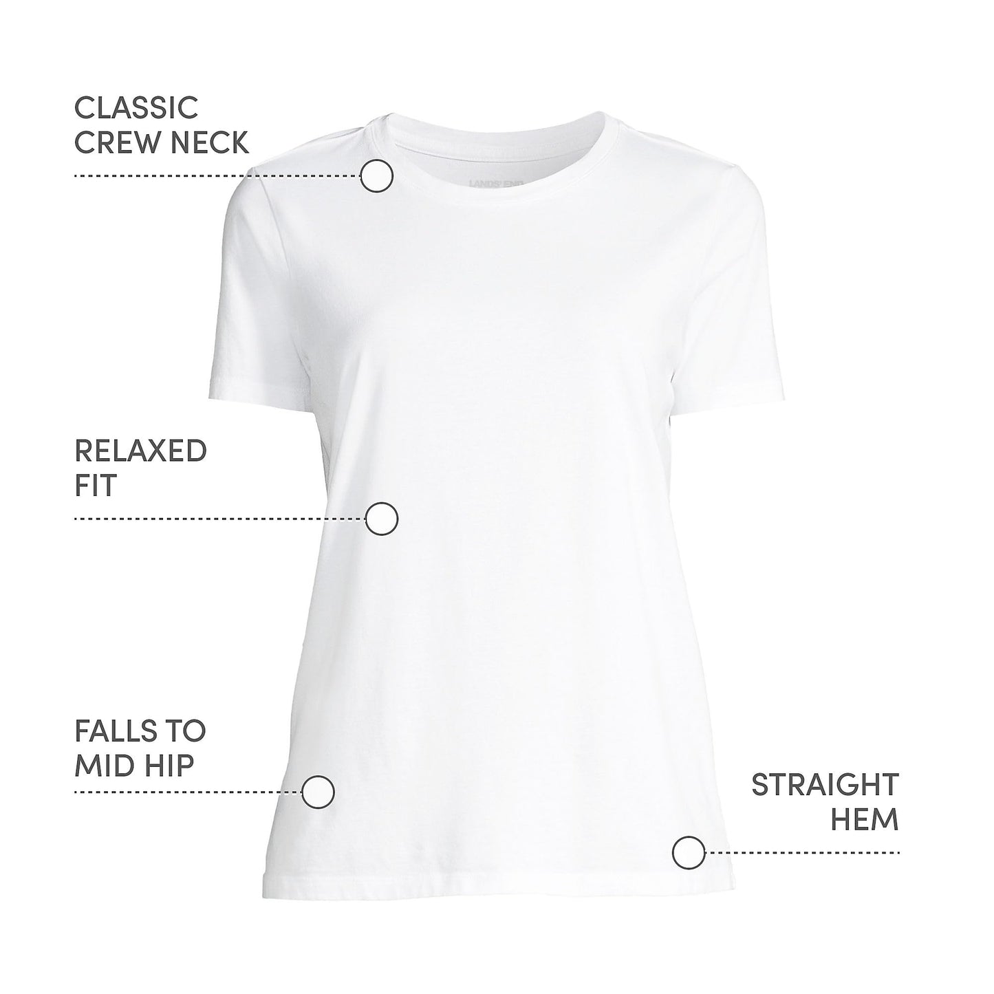 Lands' End Womens Short Sleeve Relaxed Supima Cotton Crew Neck T Shirt White Petite Large