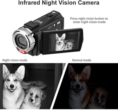 ORDRO Camcorders HDV-V12 HD 1080P Video Camera Recorder Infrared Night Vision Camera Camcorders with 16G Memory Card and 2 Batteries