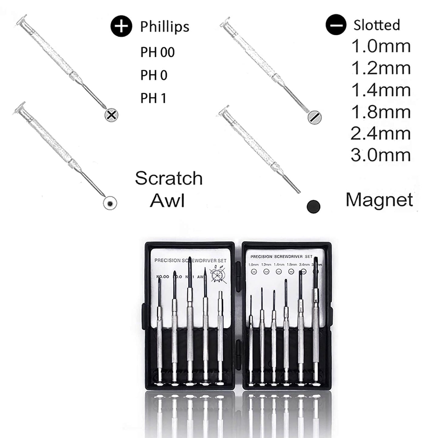 NSZETZ 11PCS Mini Precision Screwdriver Set, Small Tools with 11 Size Flathead and Phillips Kit, Professional Magnetic Repair Tool for Jewelry, Ring Doorbell, Watch, iPhone, Toys, Computer, Eyeglass