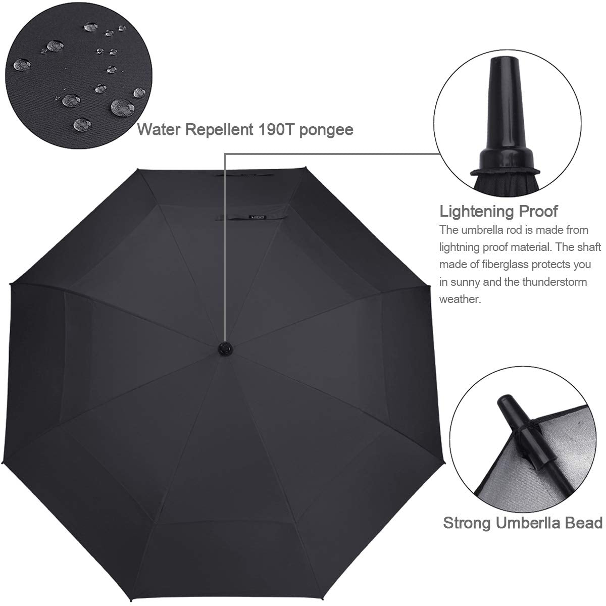 G4Free 68 inch Oversize Windproof Automatic Open Golf umbrella Double Canopy Vented Waterproof Large UV Sun Protection Stick Umbrellas (Black)