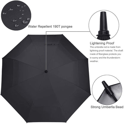 G4Free 68 inch Oversize Windproof Automatic Open Golf umbrella Double Canopy Vented Waterproof Large UV Sun Protection Stick Umbrellas (Black)