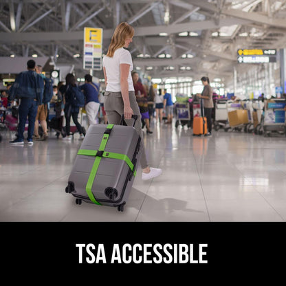 GORILLA GRIP Heavy Duty Adjustable Luggage Straps for Suitcases, Easy to Identify Travel Belt Connector Holds Suitcase Together, Extends Life of Bag, Strap Connects Two Bags, Accessories 2 Pack Green