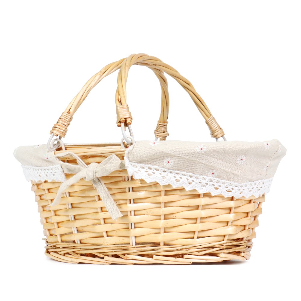 MEIEM Wicker Gift Baskets Empty Oval Willow Woven Picnic Cheap Easter Candy Storage Wine Basket with Handle Egg Gathering Wedding Basket (Natural)