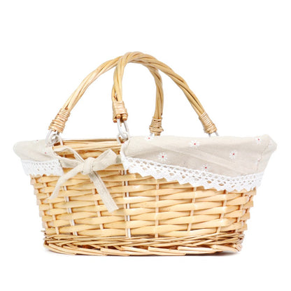 MEIEM Wicker Gift Baskets Empty Oval Willow Woven Picnic Cheap Easter Candy Storage Wine Basket with Handle Egg Gathering Wedding Basket (Natural)
